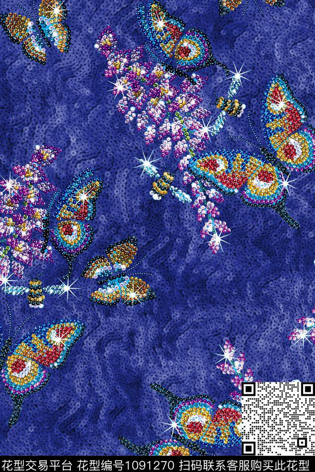 蝴蝶珠片珠宝宝石数码印花华亿平台下载（图片编号: 1091270） - 瓦栏（Walan）
