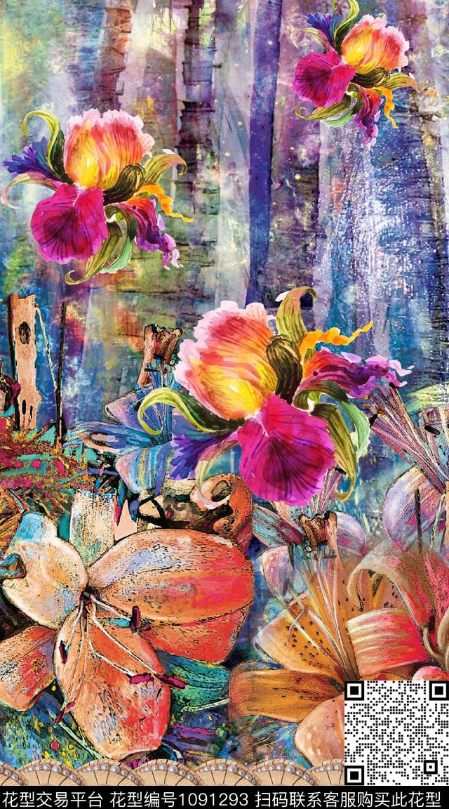 数码华亿平台花卉大牌风数码印花华亿平台下载（图片编号: 1091293） - 瓦栏（Walan）