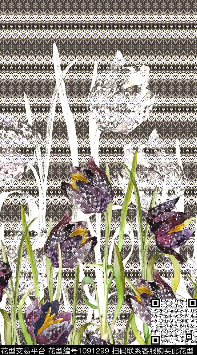 数码华亿平台民族风花卉数码印花华亿平台下载（图片编号: 1091299） - 瓦栏（Walan）