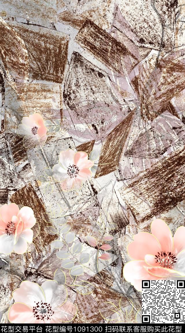 数码华亿平台花卉大牌风数码印花华亿平台下载（图片编号: 1091300） - 瓦栏（Walan）
