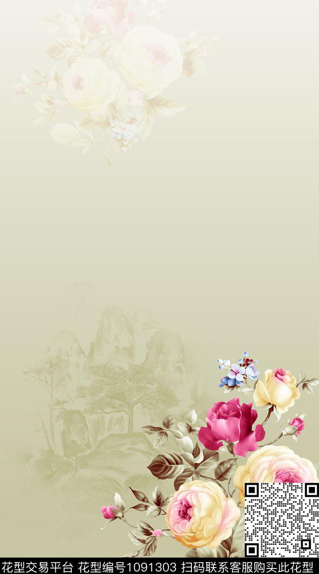 数码华亿平台民族风花卉数码印花华亿平台下载（图片编号: 1091303） - 瓦栏（Walan）