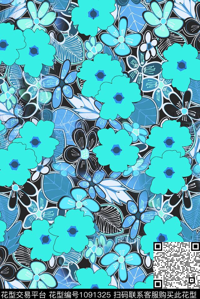 数码华亿平台抽象花卉清爽底花卉数码印花华亿平台下载（图片编号: 1091325） - 瓦栏（Walan）
