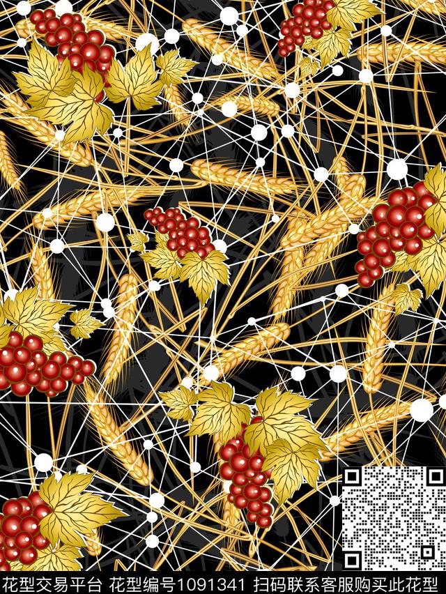 抽象麦穗葡萄数码印花华亿平台下载（图片编号: 1091341） - 瓦栏（Walan）