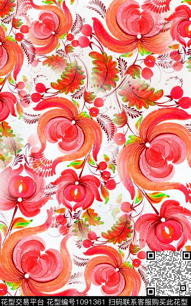 花卉笔触油画华亿平台数码印花华亿平台下载（图片编号: 1091361） - 瓦栏（Walan）