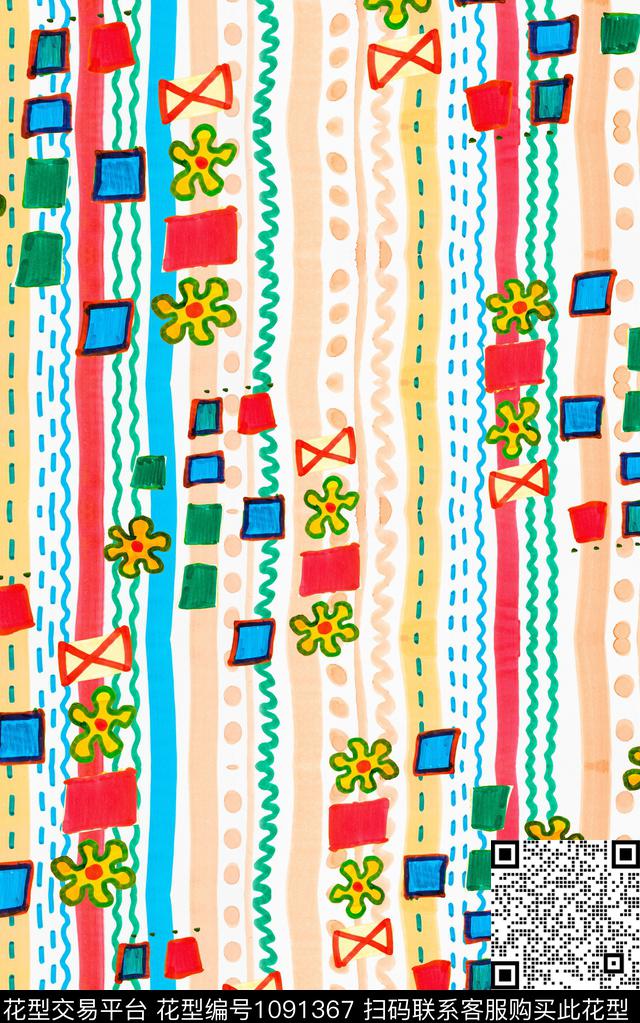 民族风线条几何数码印花华亿平台下载（图片编号: 1091367） - 瓦栏（Walan）