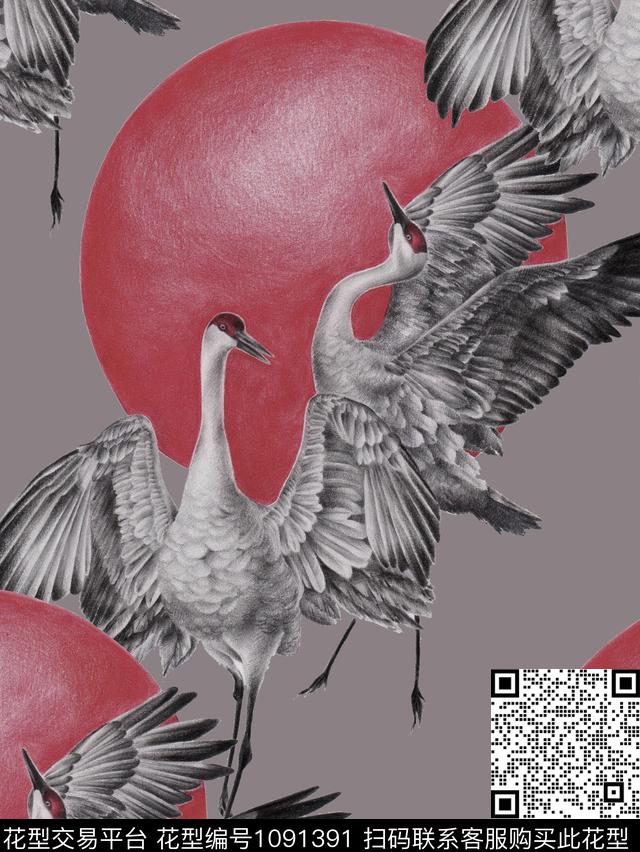 数码华亿平台仙鹤复古数码印花华亿平台下载（图片编号: 1091391） - 瓦栏（Walan）