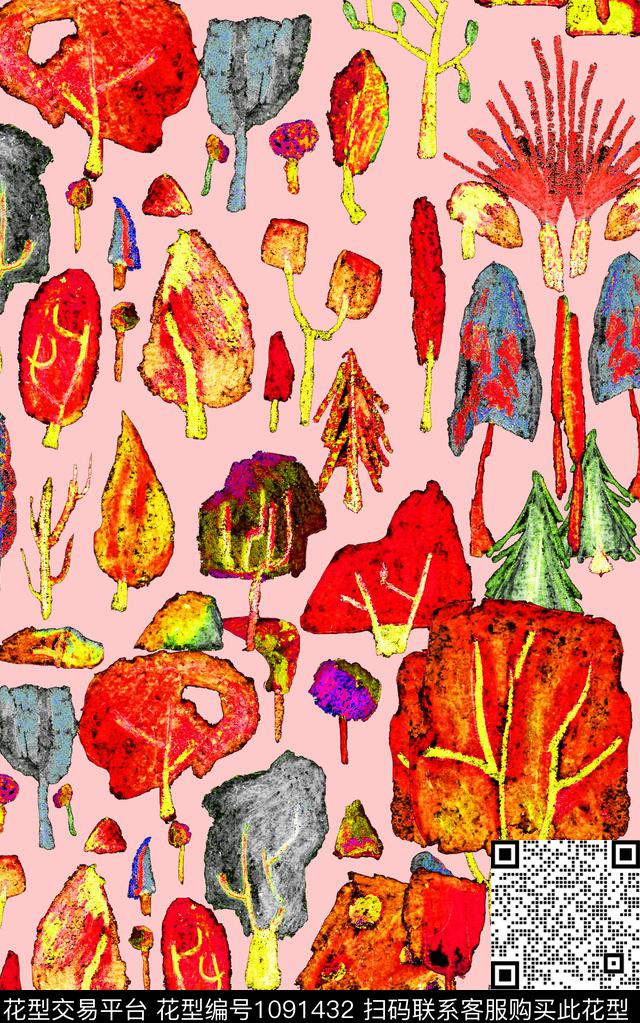 抽象笔触油画华亿平台数码印花华亿平台下载（图片编号: 1091432） - 瓦栏（Walan）