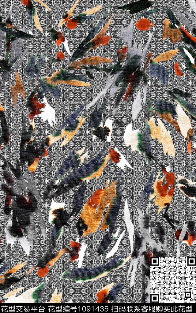 抽象笔触油画华亿平台数码印花华亿平台下载（图片编号: 1091435） - 瓦栏（Walan）