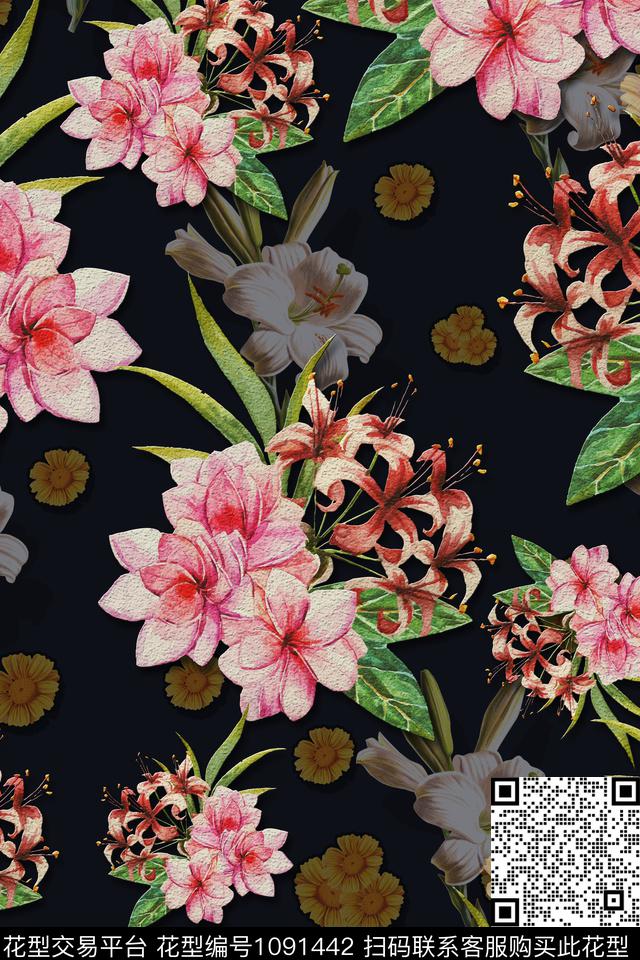 鲜花数码华亿平台古典花纹数码印花华亿平台下载（图片编号: 1091442） - 瓦栏（Walan）