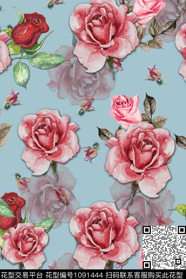 炫彩数码华亿平台玫瑰花数码印花华亿平台下载（图片编号: 1091444） - 瓦栏（Walan）