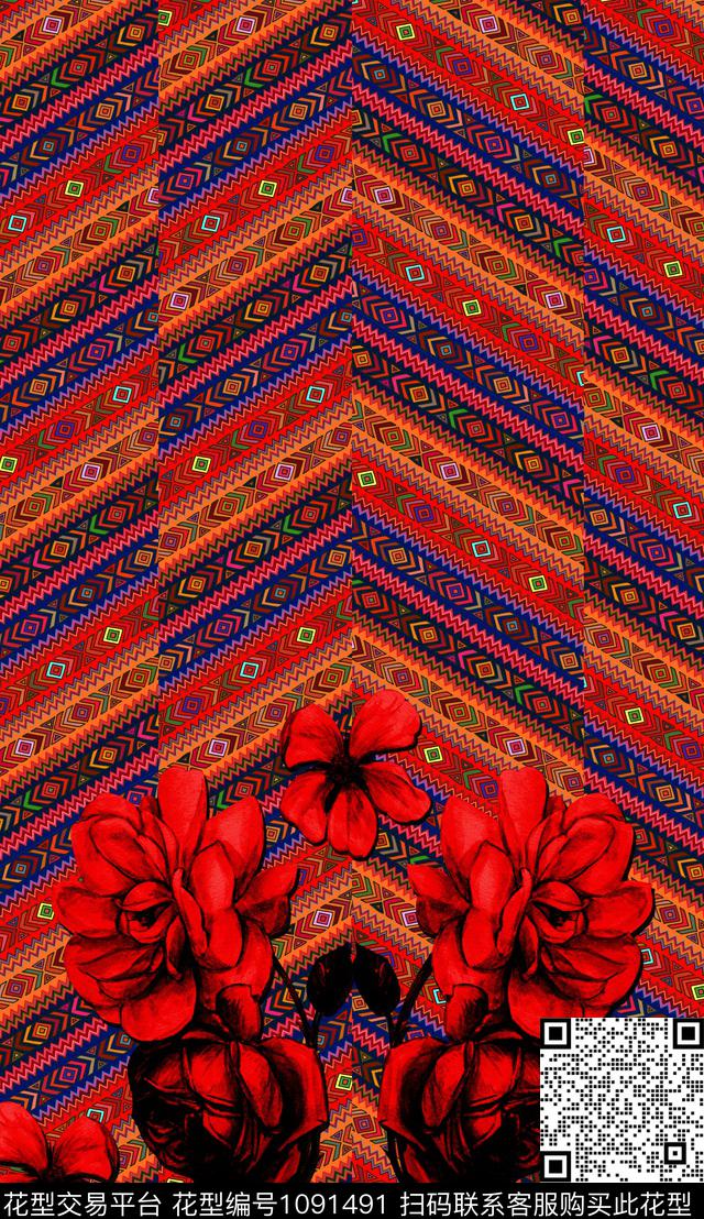 深圳民族风波西米亚数码印花华亿平台下载（图片编号: 1091491） - 瓦栏（Walan）