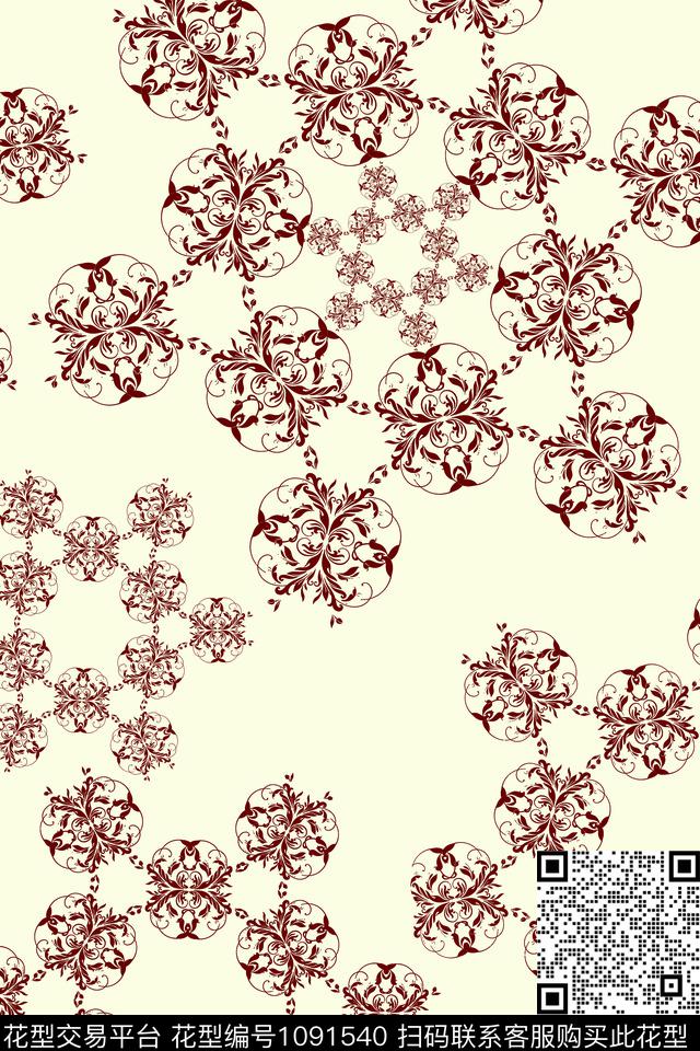 素雅卷草民族风数码印花华亿平台下载（图片编号: 1091540） - 瓦栏（Walan）