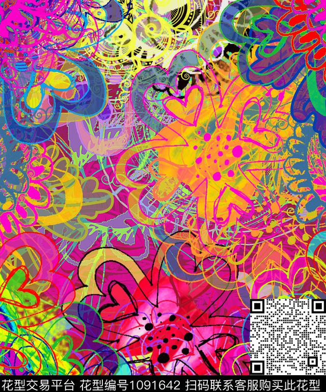 创意线条抽象数码印花华亿平台下载（图片编号: 1091642） - 瓦栏（Walan）