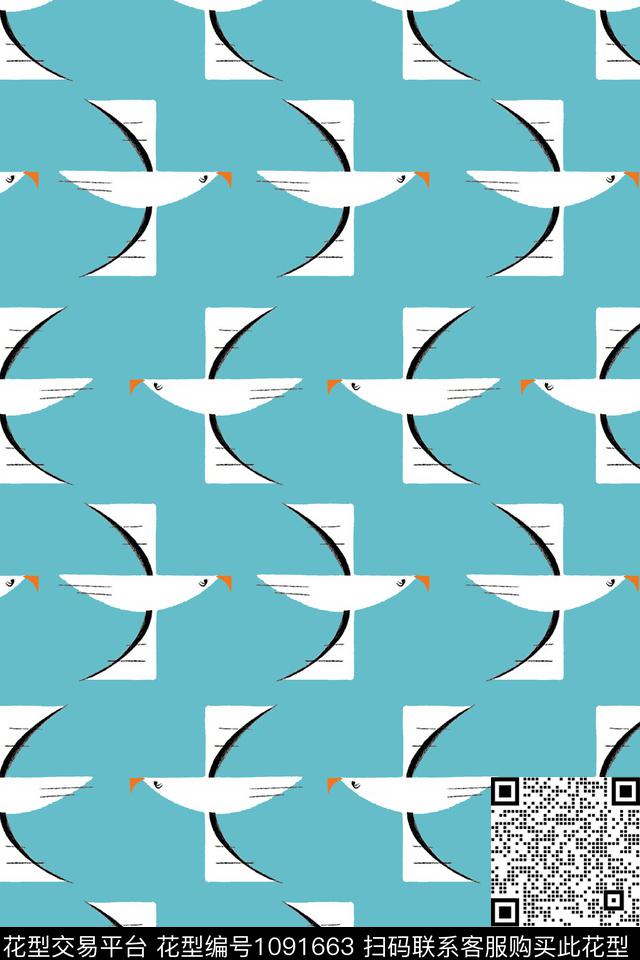 海鸥海洋风海洋风格传统印花华亿平台下载（图片编号: 1091663） - 瓦栏（Walan）