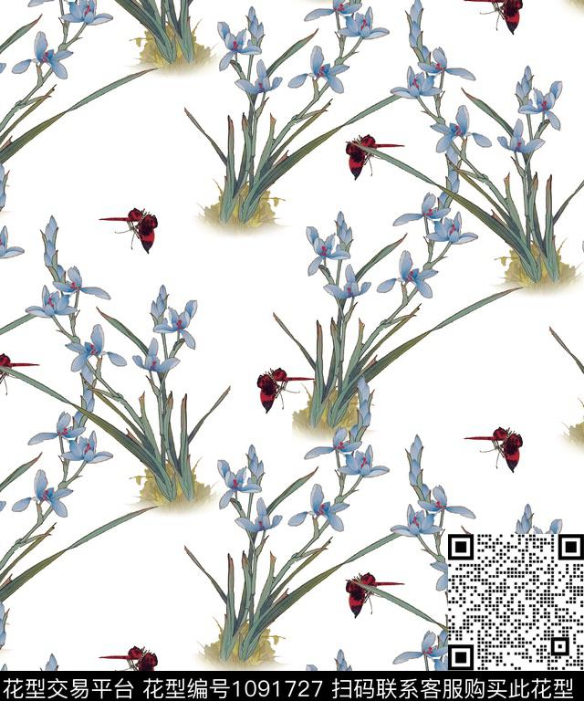 淑女兰花蝴蝶数码印花华亿平台下载（图片编号: 1091727） - 瓦栏（Walan）