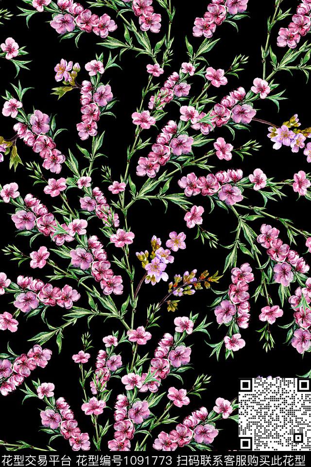 小碎花年轻女性手绘花卉数码印花华亿平台下载（图片编号: 1091773） - 瓦栏（Walan）