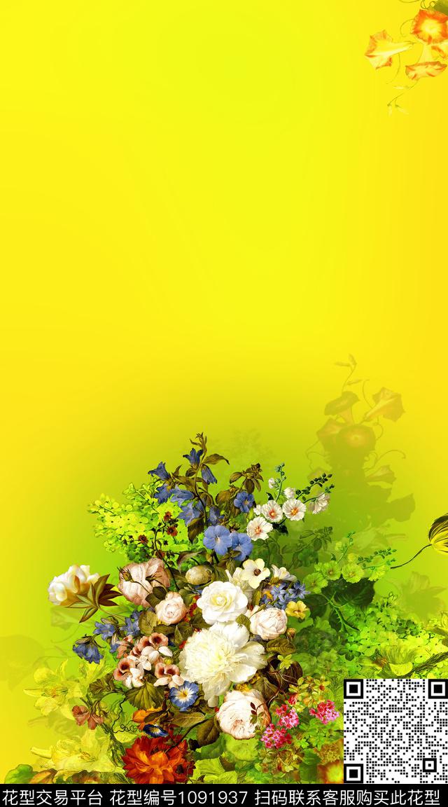 定位花雪纺油画华亿平台数码印花华亿平台下载（图片编号: 1091937） - 瓦栏（Walan）