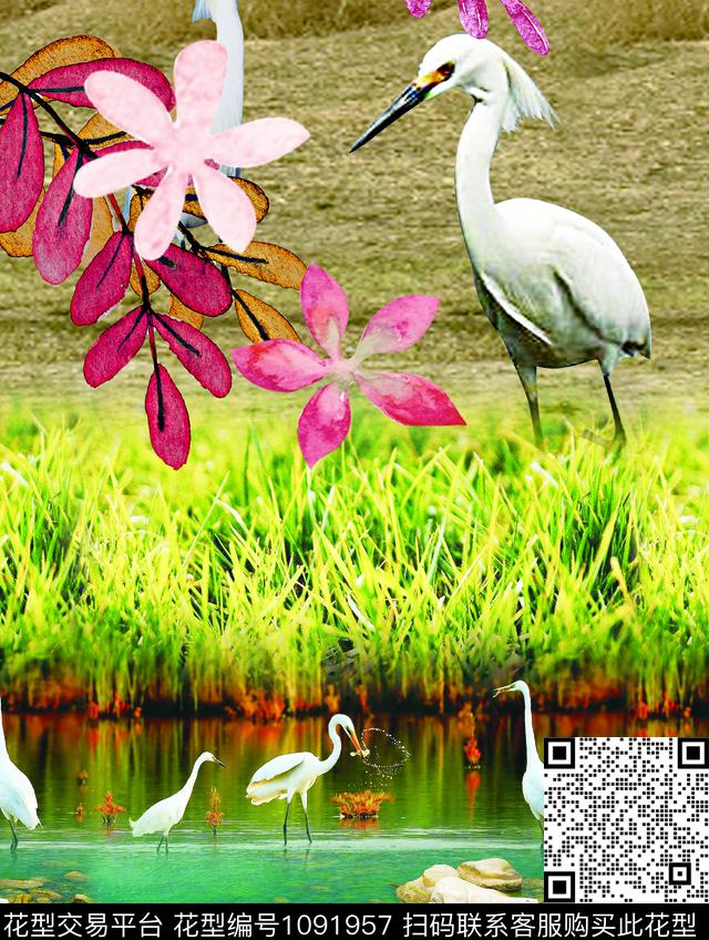 印花数码定位花仙鹤数码印花华亿平台下载（图片编号: 1091957） - 瓦栏（Walan）