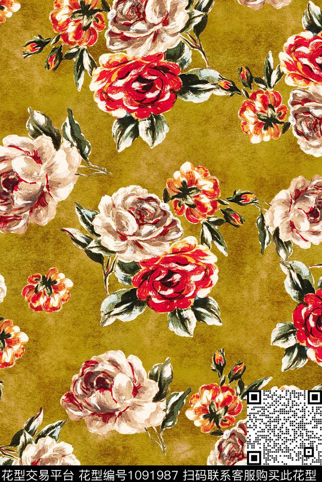 花卉女装复古数码印花华亿平台下载（图片编号: 1091987） - 瓦栏（Walan）