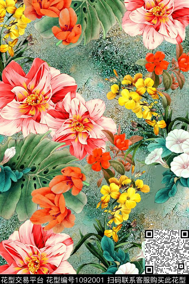 数码华亿平台植物花卉数码印花华亿平台下载（图片编号: 1092001） - 瓦栏（Walan）