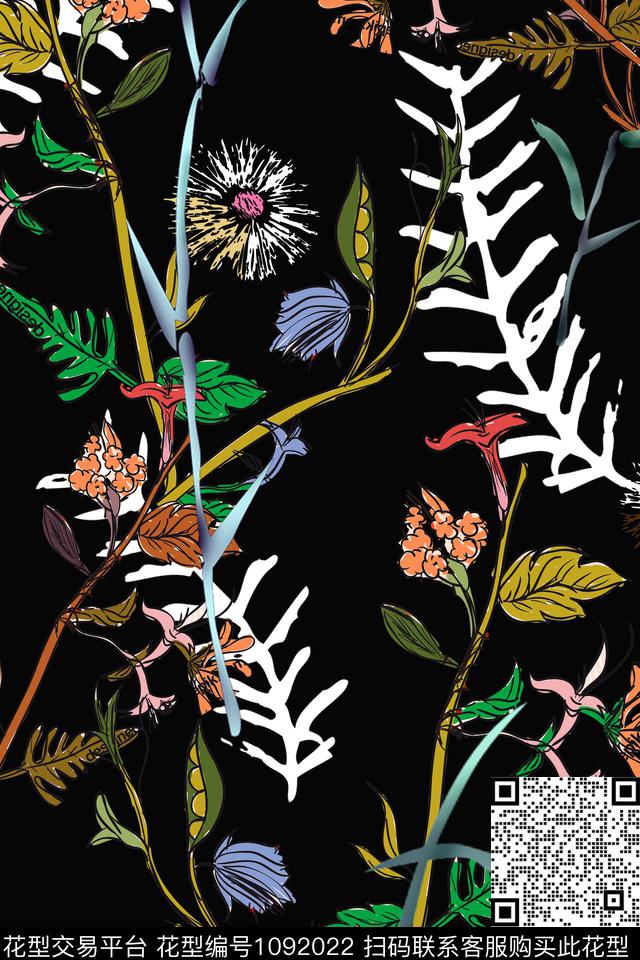 水彩花卉竹子树枝枝条数码印花华亿平台下载（图片编号: 1092022） - 瓦栏（Walan）