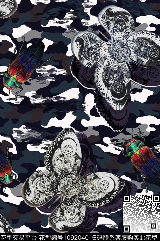 数码华亿平台蝴蝶甲虫数码印花华亿平台下载（图片编号: 1092040） - 瓦栏（Walan）