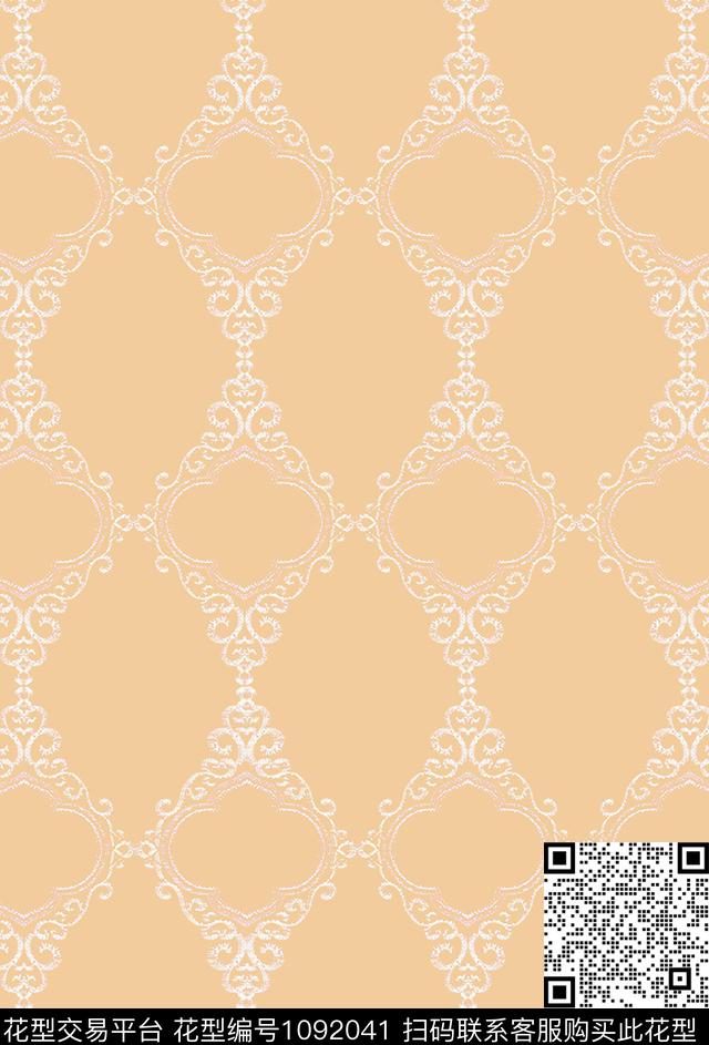 卷草古典花纹对称花数码印花华亿平台下载（图片编号: 1092041） - 瓦栏（Walan）