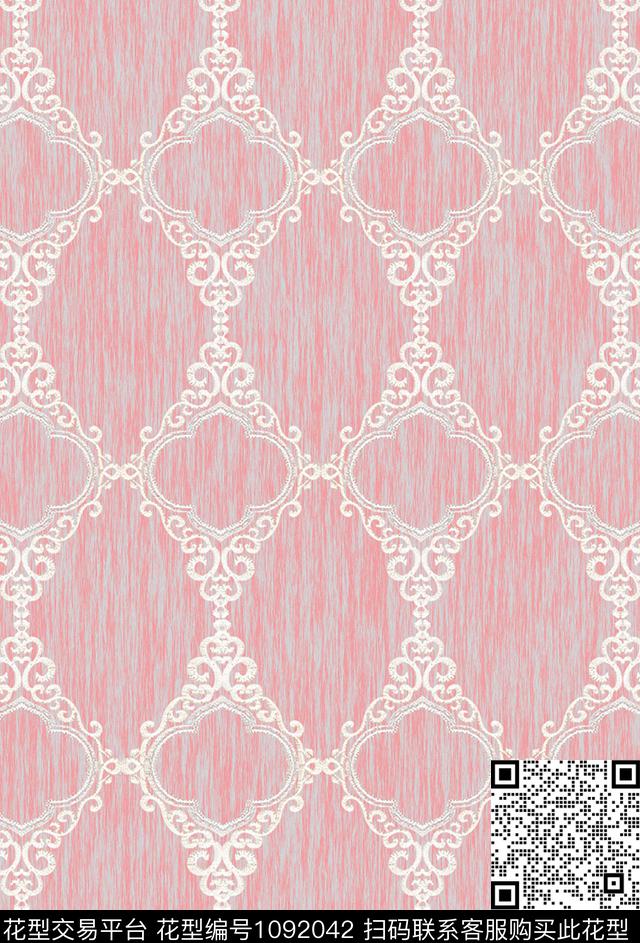 卷草古典花纹对称花数码印花华亿平台下载（图片编号: 1092042） - 瓦栏（Walan）