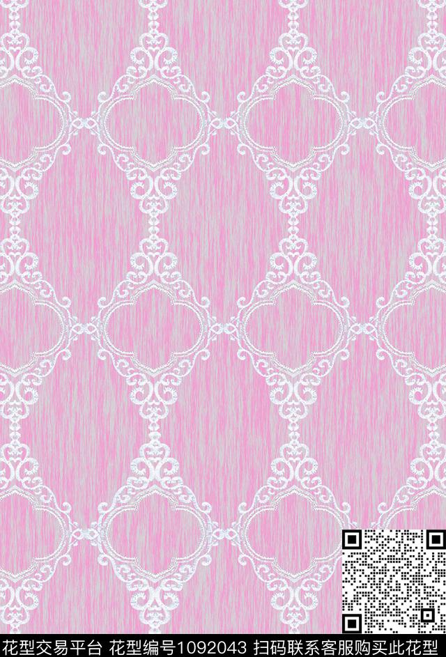 卷草古典花纹对称花数码印花华亿平台下载（图片编号: 1092043） - 瓦栏（Walan）