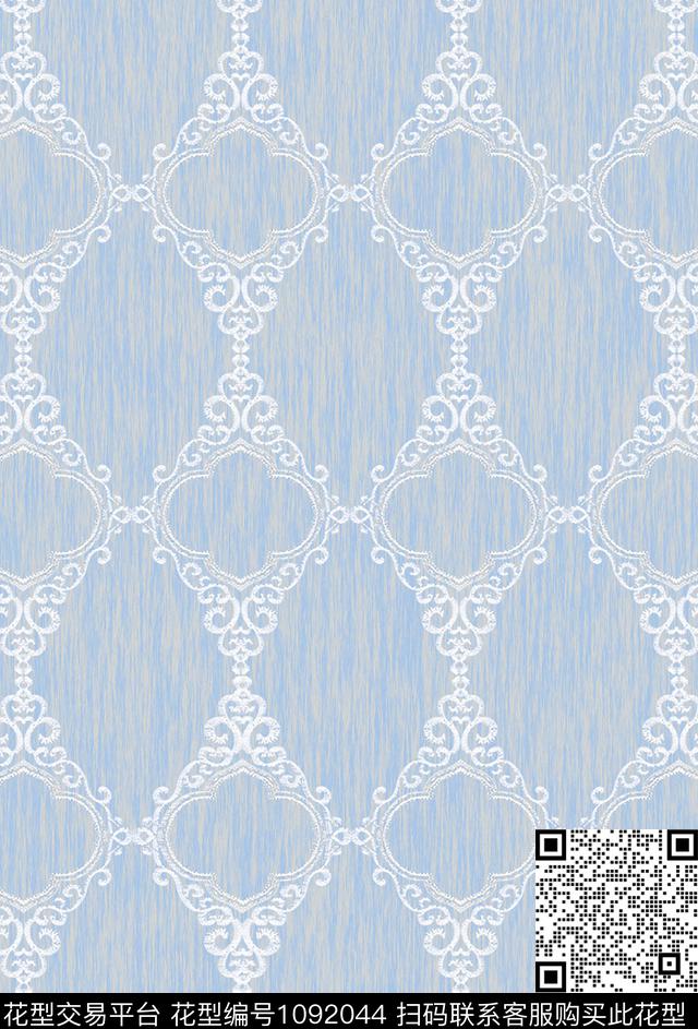 卷草古典花纹对称花数码印花华亿平台下载（图片编号: 1092044） - 瓦栏（Walan）