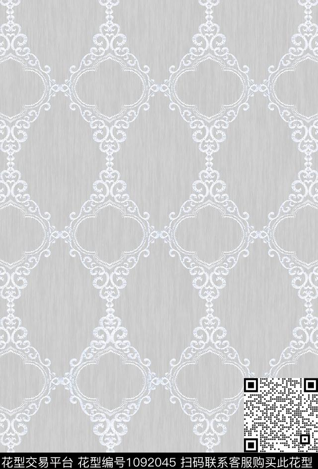 卷草古典花纹对称花数码印花华亿平台下载（图片编号: 1092045） - 瓦栏（Walan）