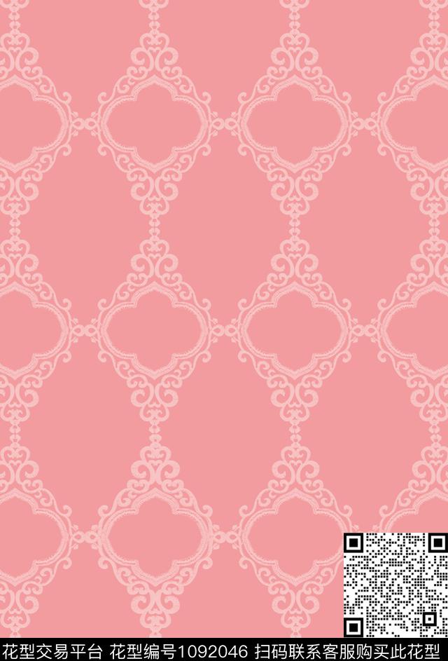 卷草古典花纹对称花数码印花华亿平台下载（图片编号: 1092046） - 瓦栏（Walan）