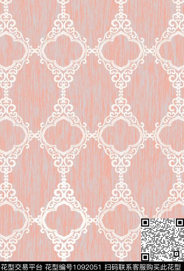 卷草古典花纹对称花数码印花华亿平台下载（图片编号: 1092051） - 瓦栏（Walan）