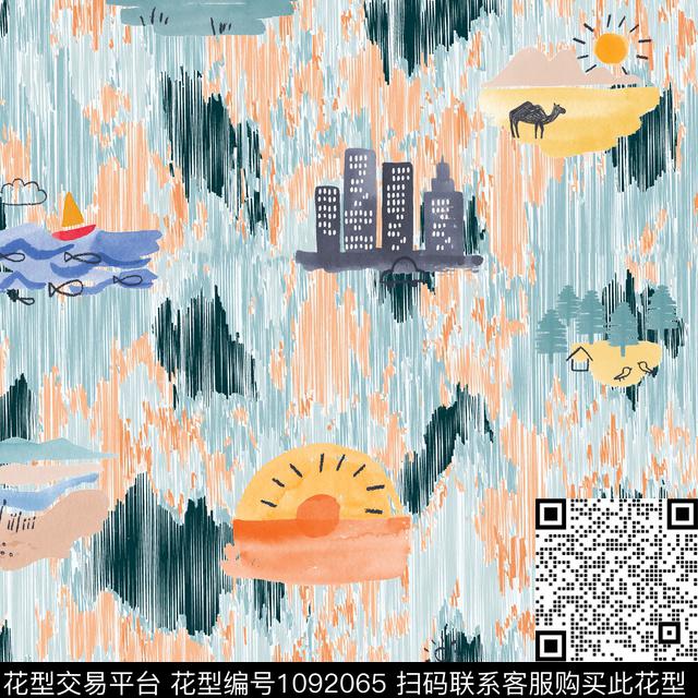 卡通线条迷彩数码印花华亿平台下载（图片编号: 1092065） - 瓦栏（Walan）