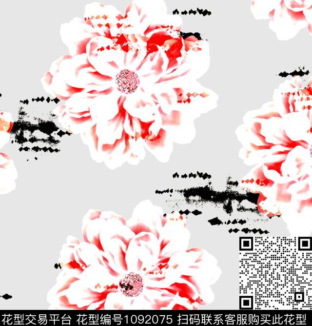 抽象水彩花卉花卉数码印花华亿平台下载（图片编号: 1092075） - 瓦栏（Walan）