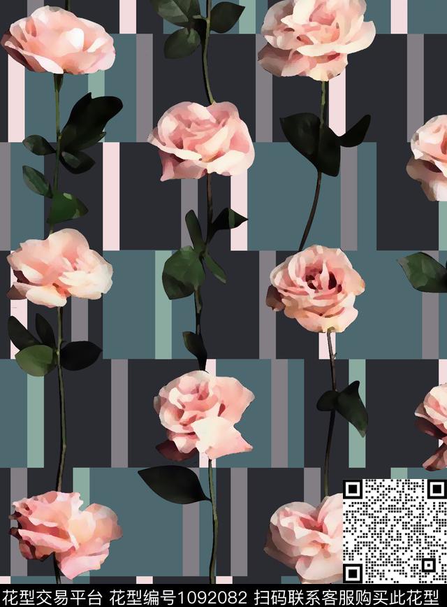 数码华亿平台线条花卉数码印花华亿平台下载（图片编号: 1092082） - 瓦栏（Walan）