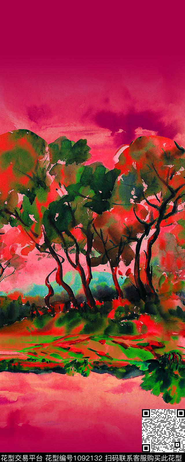 定位花风景定位水彩花卉数码印花华亿平台下载（图片编号: 1092132） - 瓦栏（Walan）