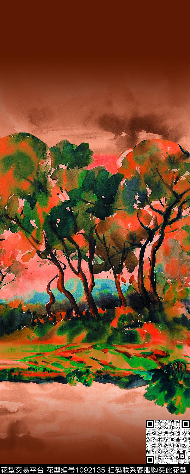 定位花风景定位水彩花卉数码印花华亿平台下载（图片编号: 1092135） - 瓦栏（Walan）