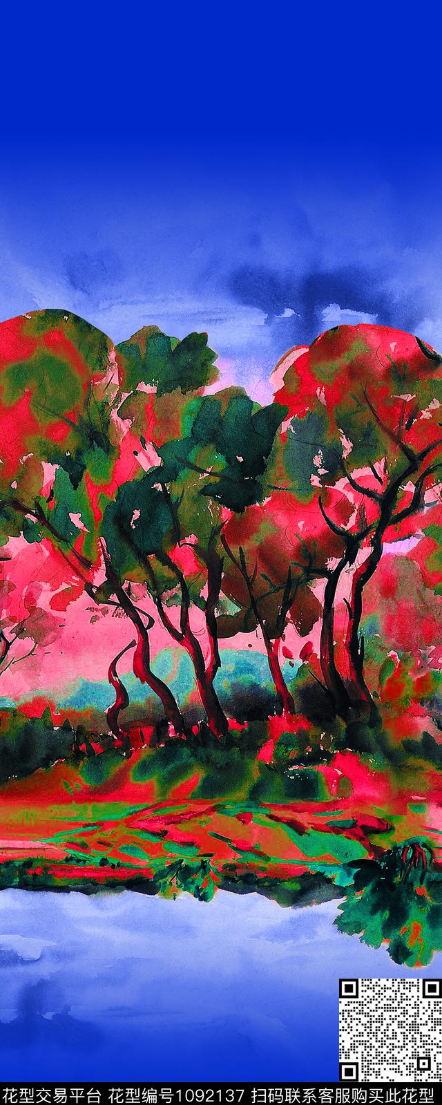 定位花风景定位水彩花卉数码印花华亿平台下载（图片编号: 1092137） - 瓦栏（Walan）