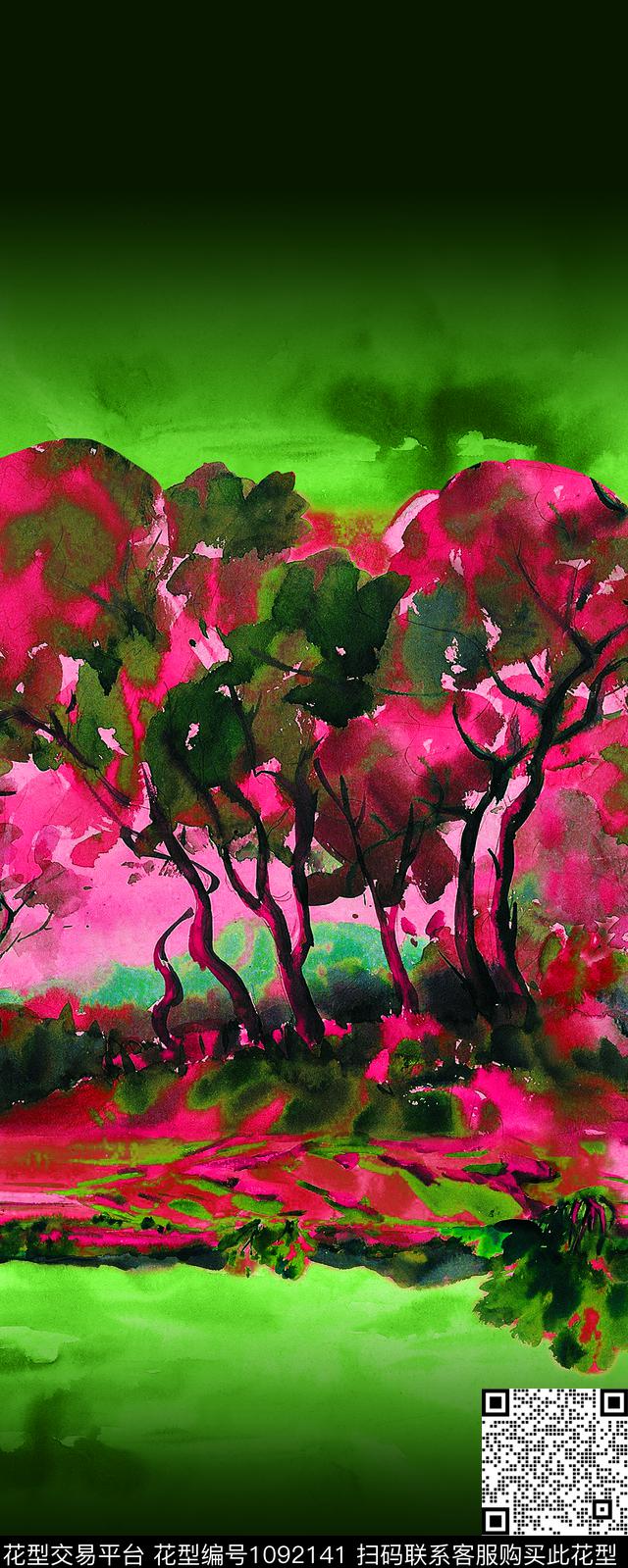 定位花风景定位水彩花卉数码印花华亿平台下载（图片编号: 1092141） - 瓦栏（Walan）