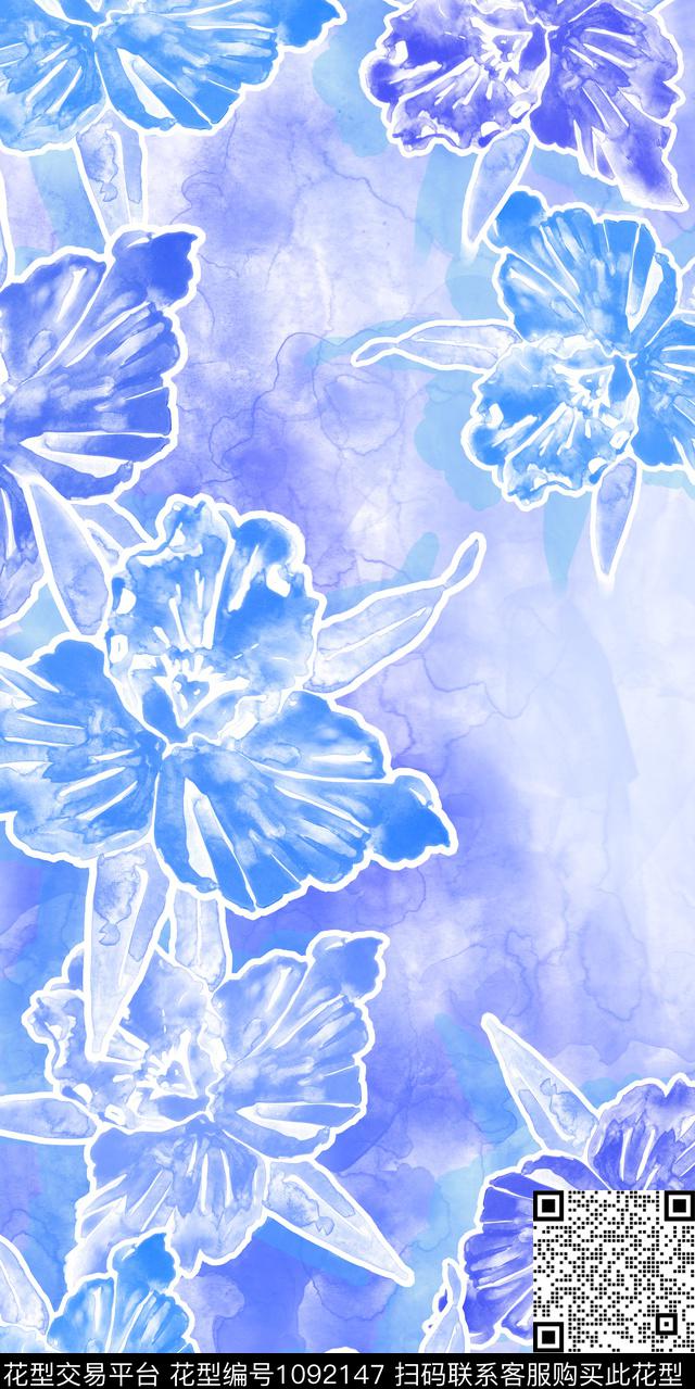大花水彩花卉花卉数码印花华亿平台下载（图片编号: 1092147） - 瓦栏（Walan）