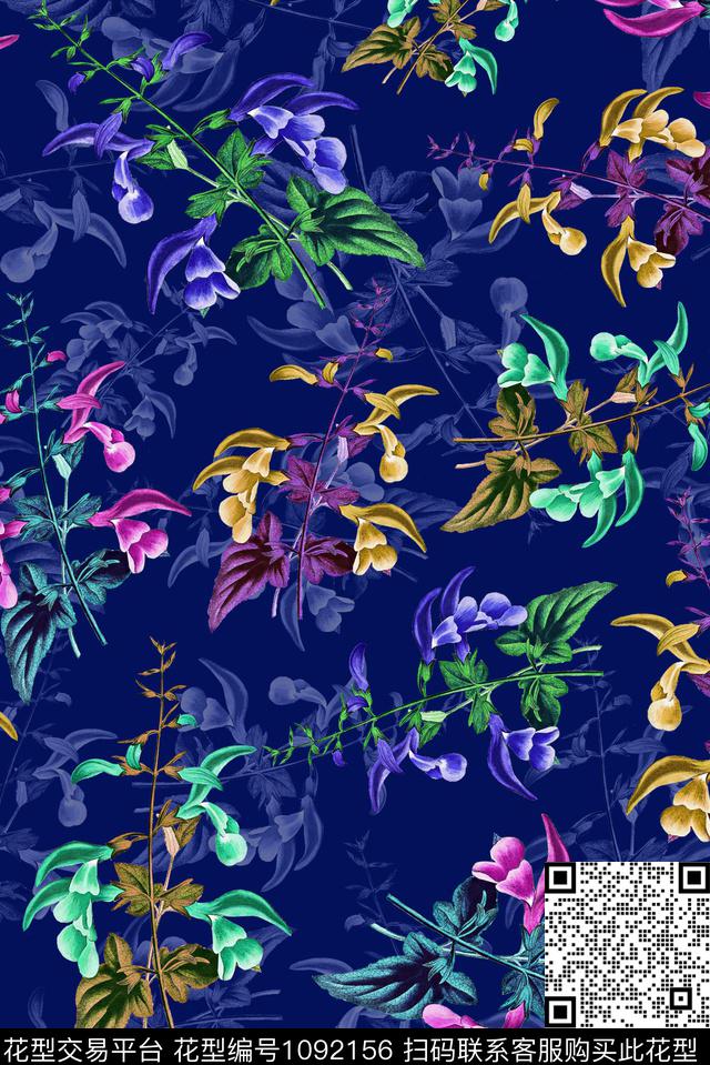 手绘花卉花卉女装数码印花华亿平台下载（图片编号: 1092156） - 瓦栏（Walan）