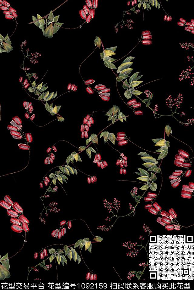 手绘花卉女装绿植树叶数码印花华亿平台下载（图片编号: 1092159） - 瓦栏（Walan）