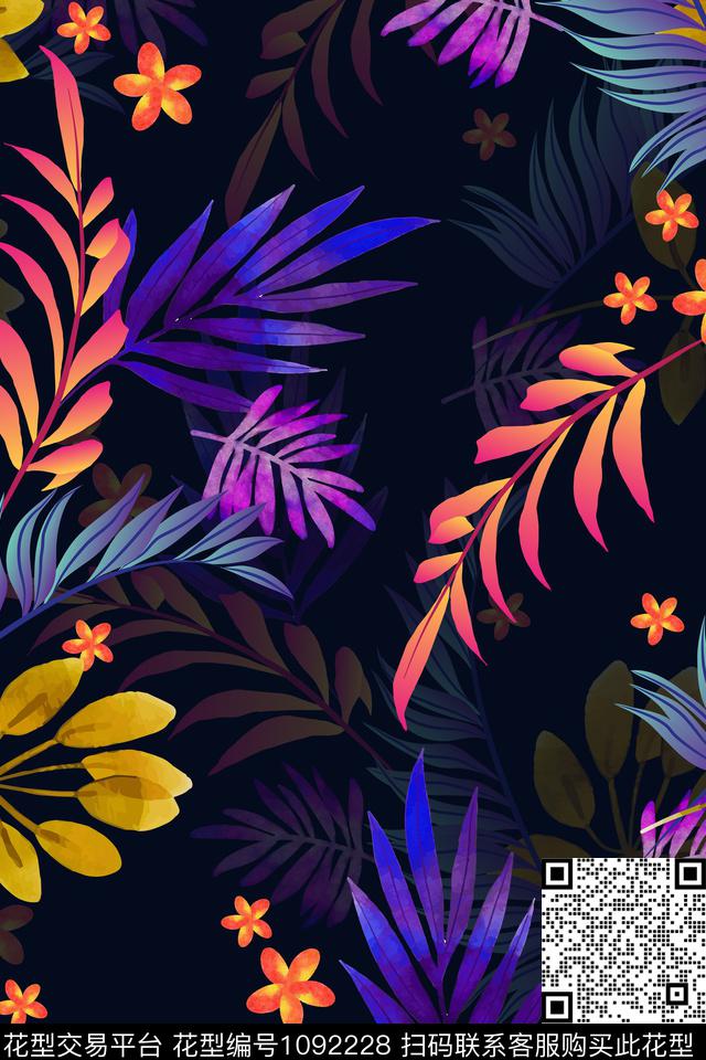 春夏华亿平台绿植树叶热带华亿平台数码印花华亿平台下载（图片编号: 1092228） - 瓦栏（Walan）