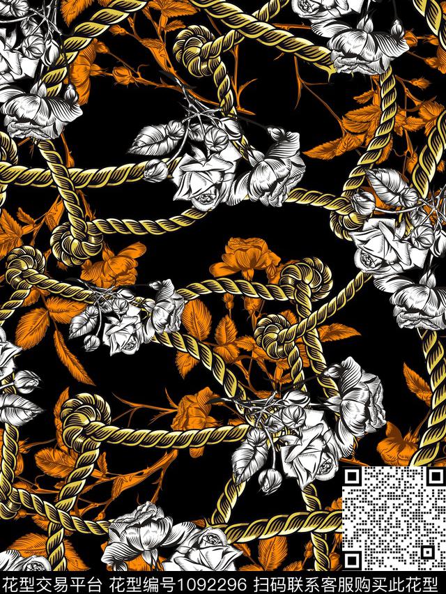 手绘花卉大牌风复古风数码印花华亿平台下载（图片编号: 1092296） - 瓦栏（Walan）