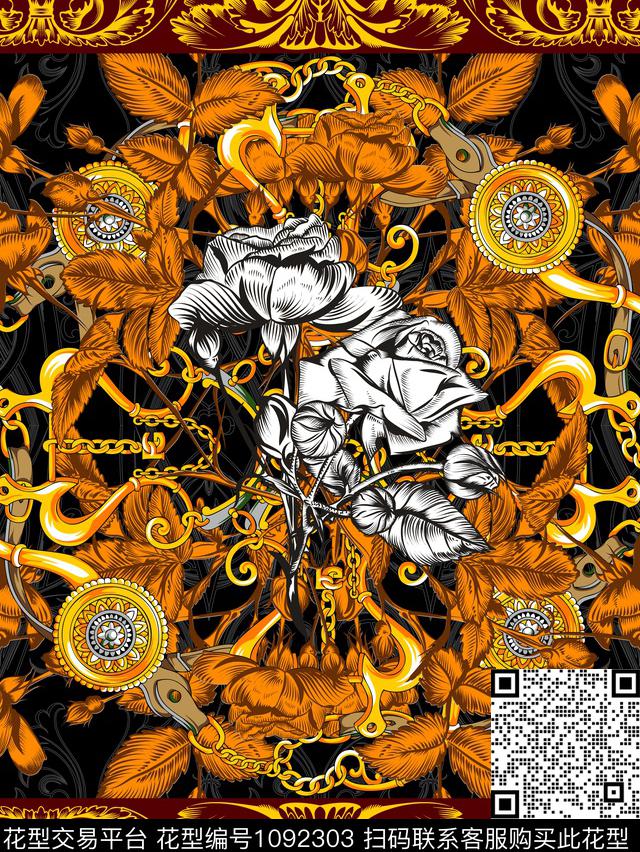 手绘花卉大牌风潮风数码印花华亿平台下载（图片编号: 1092303） - 瓦栏（Walan）
