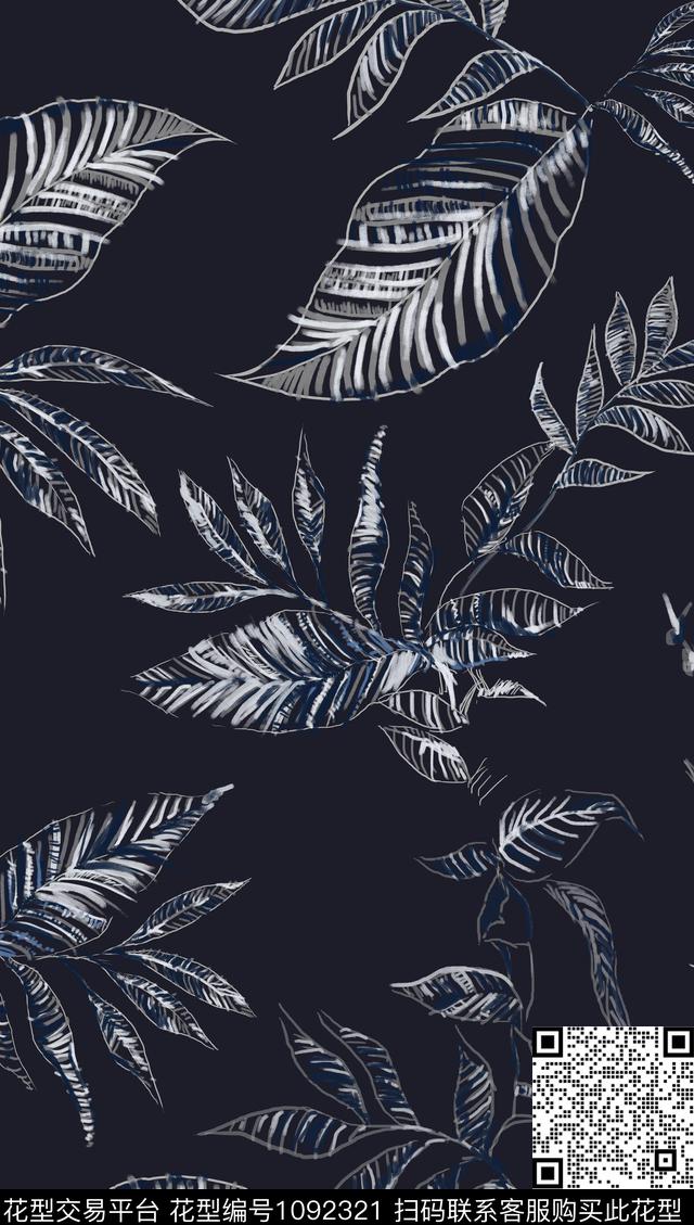 绿植树叶铅笔绘黑白华亿平台传统印花华亿平台下载（图片编号: 1092321） - 瓦栏（Walan）
