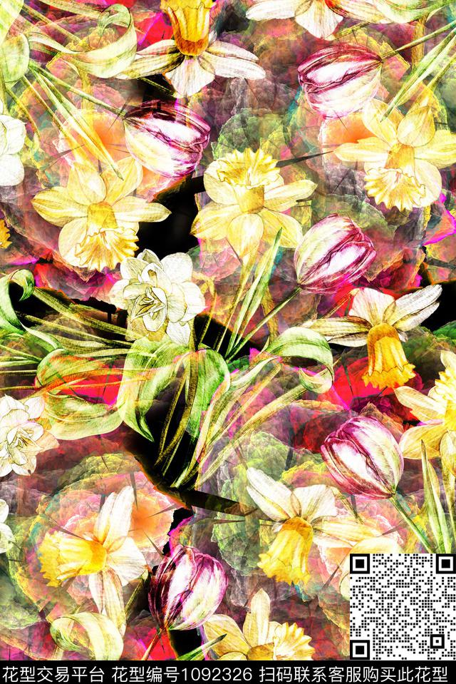 定位花郁金香花卉数码印花华亿平台下载（图片编号: 1092326） - 瓦栏（Walan）
