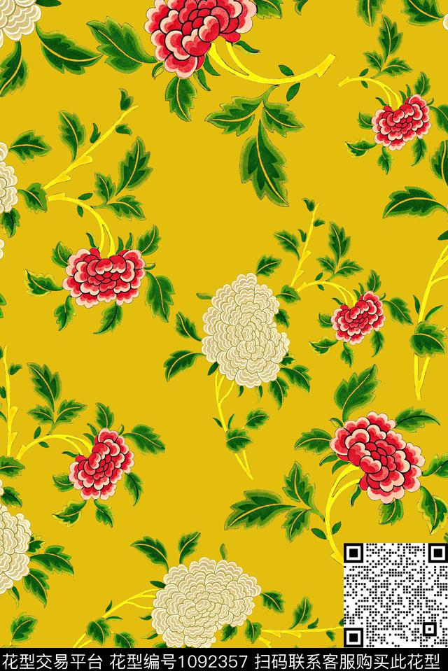 手绘花卉花卉女装数码印花华亿平台下载（图片编号: 1092357） - 瓦栏（Walan）
