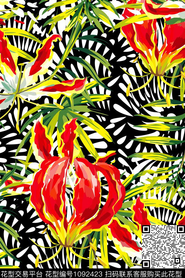 卡通抽象花卉数码印花华亿平台下载（图片编号: 1092423） - 瓦栏（Walan）